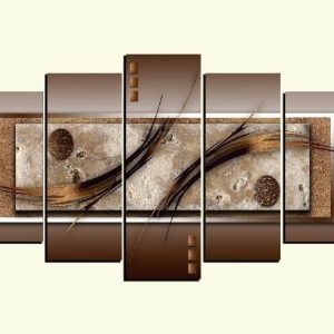 Cuadro 5 piezas Cafe plumas