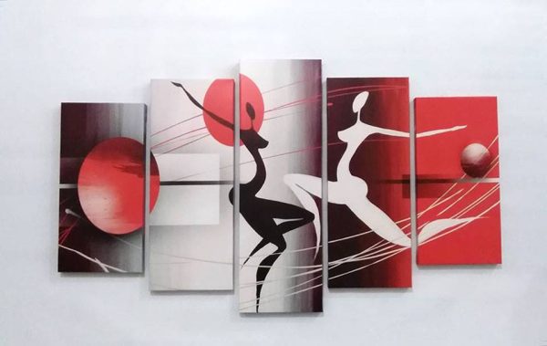 Cuadro 5 piezas bailarinas negro rojo