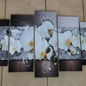 Cuadro 5 piezas Flores blancas