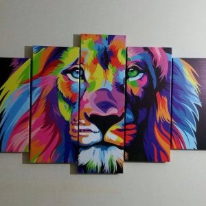 Cuadro 5 piezas León colores