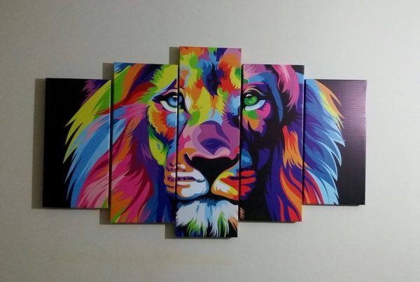Cuadro 5 piezas León colores