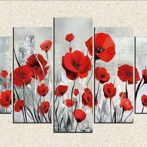 Cuadro 5 piezas Flores rojas