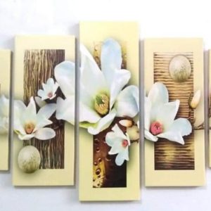 Cuadro 5 piezas moderno Flores blancas