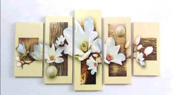 Cuadro 5 piezas moderno Flores blancas