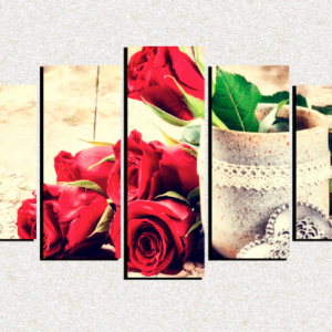 Cuadro 5 piezas Rosas en tazon