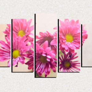 Cuadro 5 piezas Flores Rosadas