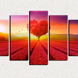 Cuadro 5 piezas Arbol Rojo Corazon