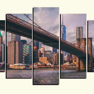 Cuadro 5 piezas Puente de Brooklyn atardecer