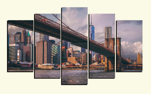 Cuadro 5 piezas Puente de Brooklyn atardecer