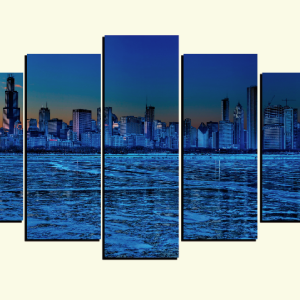 Cuadro 5 piezas Ciudad y Mar Azul