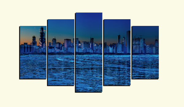 Cuadro 5 piezas Ciudad y Mar Azul