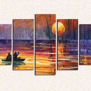 Cuadro 5 piezas Pequeña barca en el lago