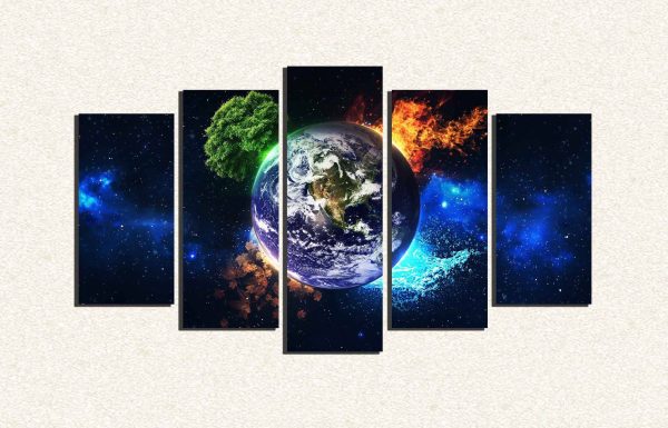 Cuadro 5 piezas Planeta tierra elementos
