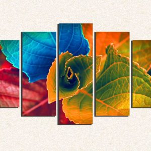 Cuadro 5 piezas Hojas grandes colores