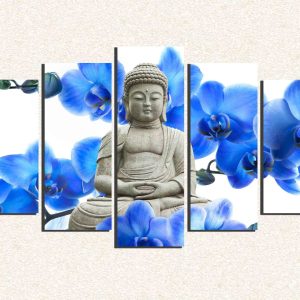Cuadro 5 piezas Buda Flores Azules