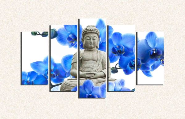 Cuadro 5 piezas Buda Flores Azules