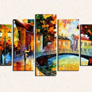 Cuadro 5 piezas Casas y puente