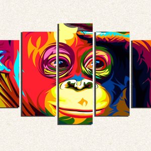 Cuadro 5 piezas Mono Orangutan Colores