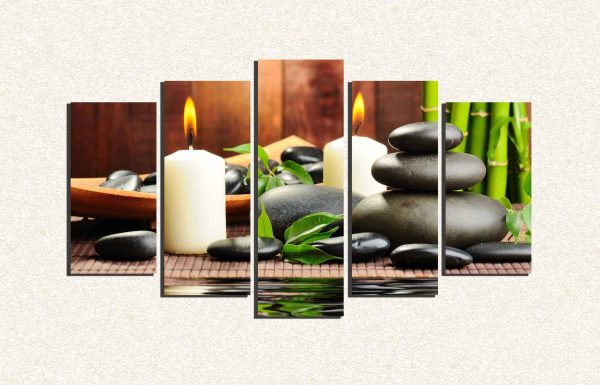 Cuadro 5 piezas Velas y piedras relajacion