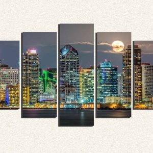 Cuadro 5 piezas Ciudad iluminada