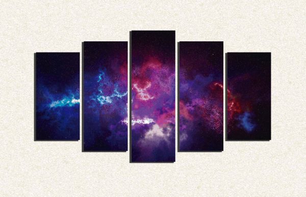 Cuadro 5 piezas Nebulosas Azul y Morado