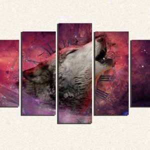 Cuadro 5 piezas Lobo Aullando