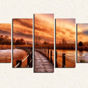 Cuadro 5 piezas Puente en atardecer