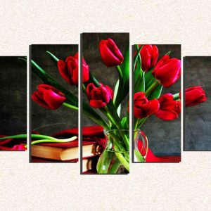 Cuadro 5 piezas Florero Rosas Rojas