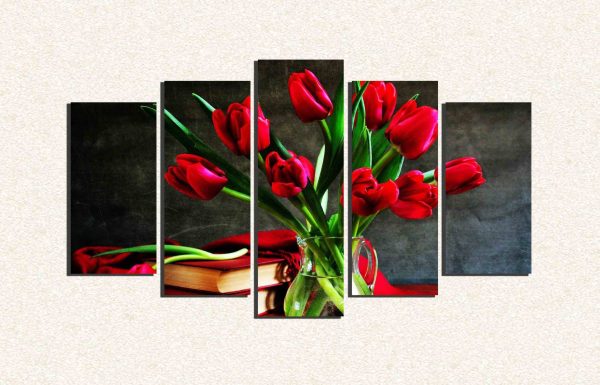 Cuadro 5 piezas Florero Rosas Rojas