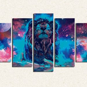 Cuadro 5 piezas Leon Espacial