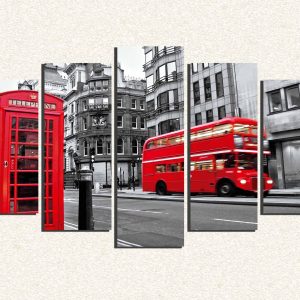 Cuadro 5 piezas Londres Caseta telefonica y bus