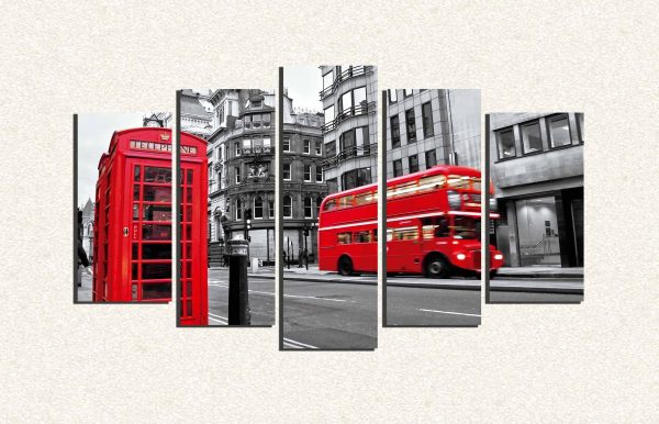 Cuadro 5 piezas Londres Caseta telefonica y bus