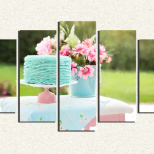 Cuadro 5 piezas Pastel Turquesa con florero