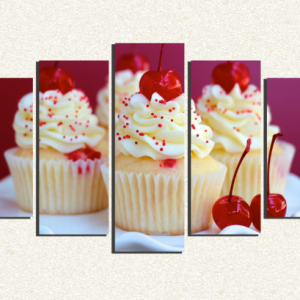 Cuadro 5 piezas Cupcakes con Guinda