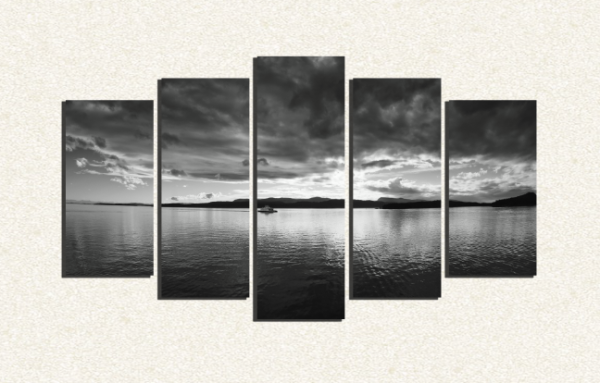 Cuadro 5 piezas Mar blanco y negro
